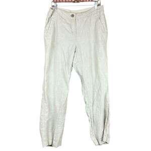 Chicos Womens Pants Tan 100% Linen Straight Minimalist Paperbag Casual 2 (L)